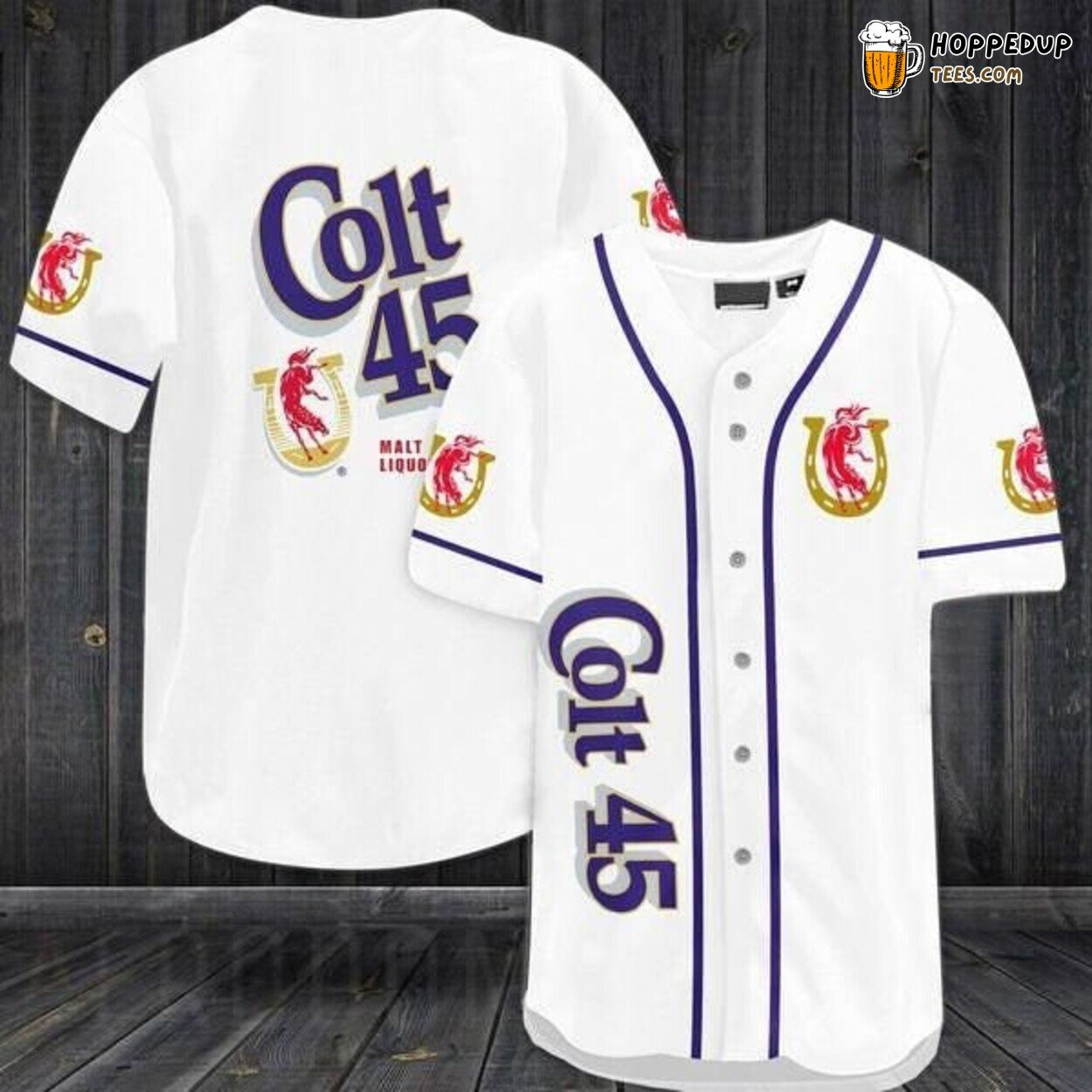 Colt 45 Beer Branded White Casual Baseball Jersey Beverage Fan Gear