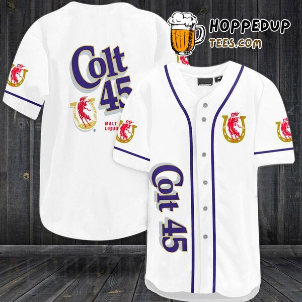 Colt 45 Beer Inspired White Baseball Jersey Distinctive Unique Design Look