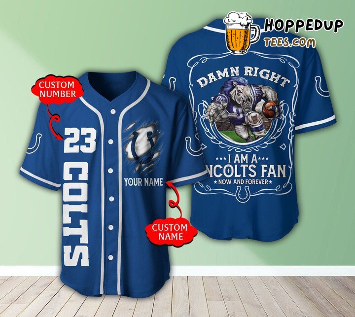 Colts Name Number Custom Blue Baseball Jersey Unisex Indianapolis NFL