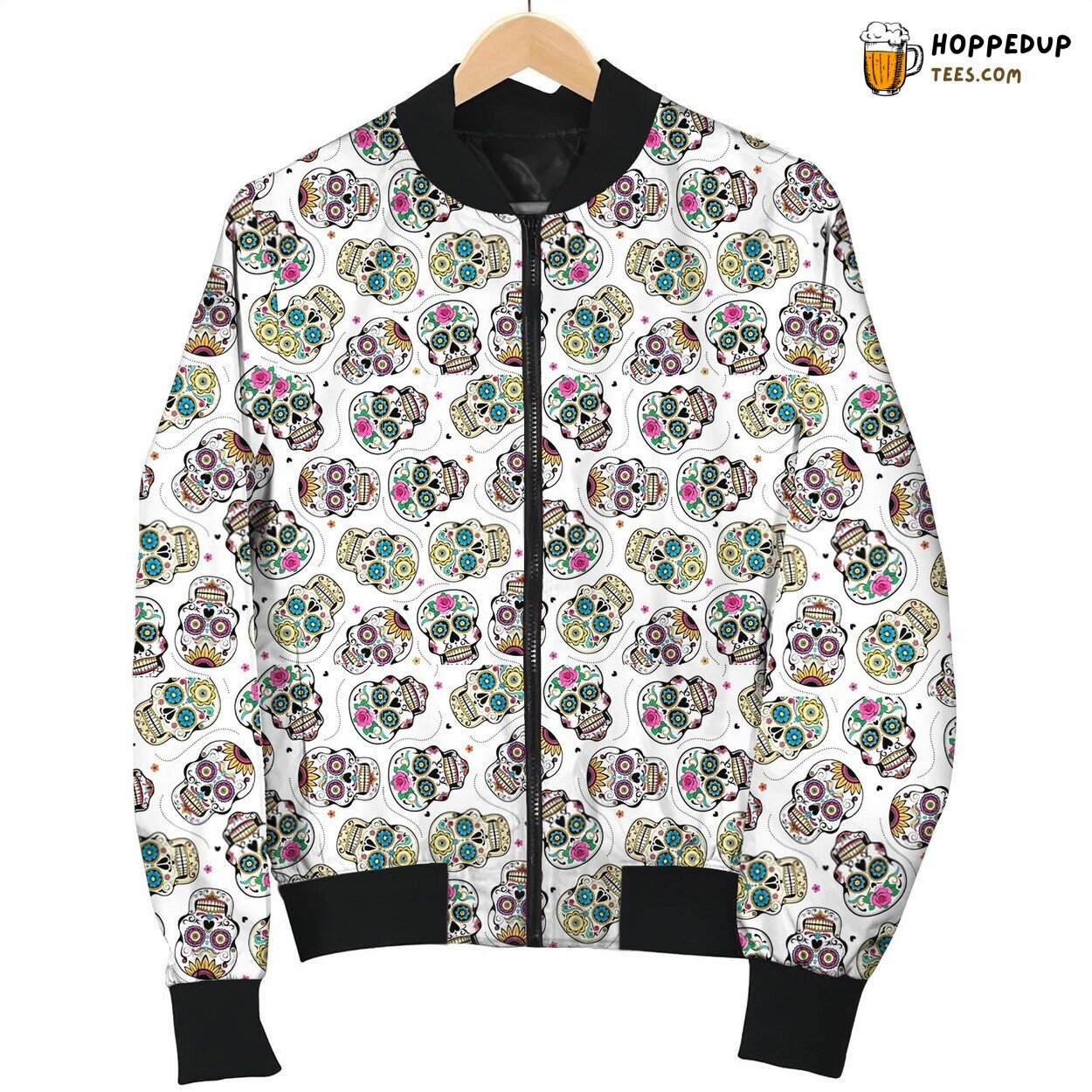 Comfort Elegance Day Of The Dead Sugar Skull Winter Bomber Jacket Luxurious Warm