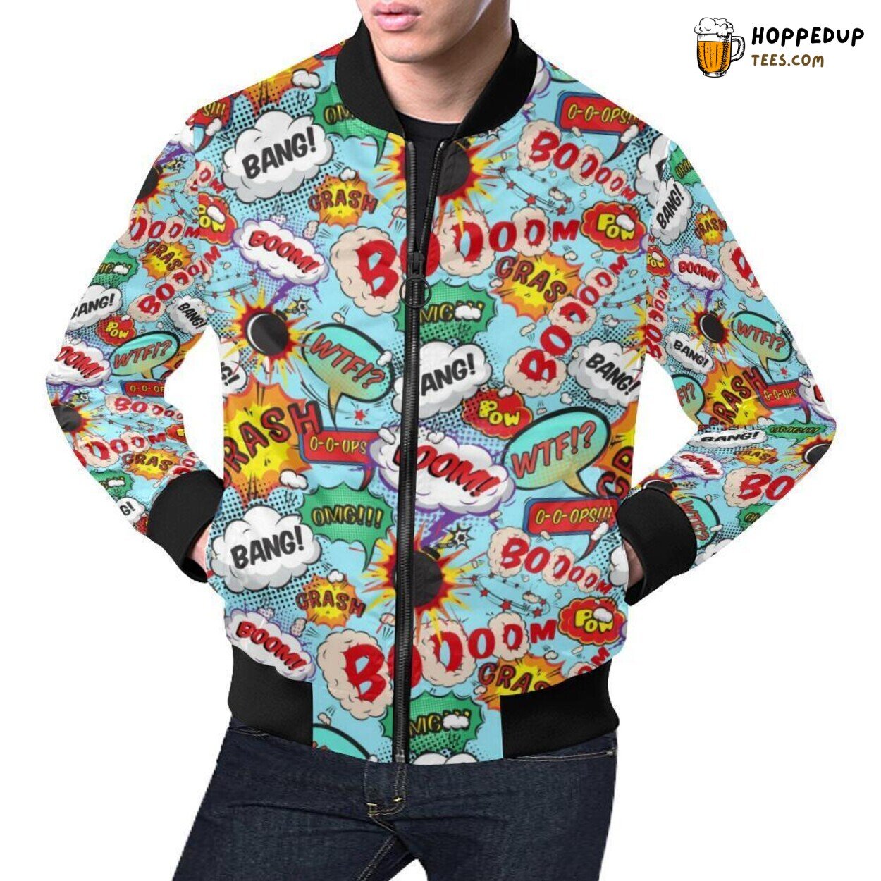 Comic Book Theme Pattern Print Men’s Bomber Jacket Distinctive Design Comic Book Theme Pattern Print Men’s Bomber Jacket Distinctive Design