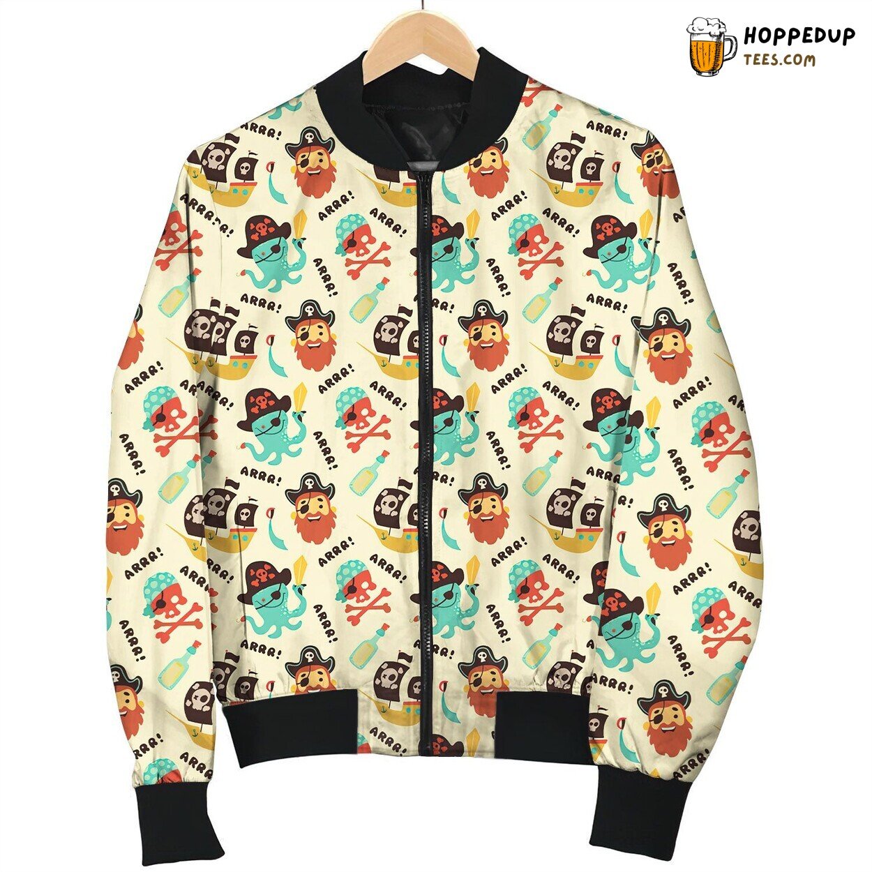 Comical Pirate Graphic Winter Bomber Jacket Quality Design Look