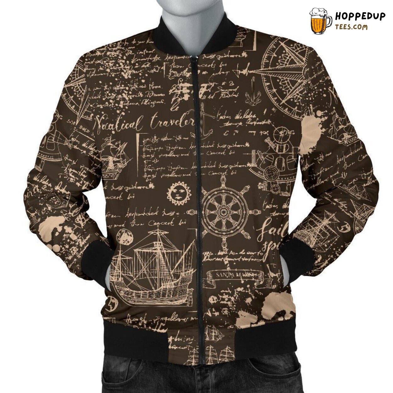 Compass Amidst Map Essence Men’s Bomber Jacket Unique Pattern Design Tribute