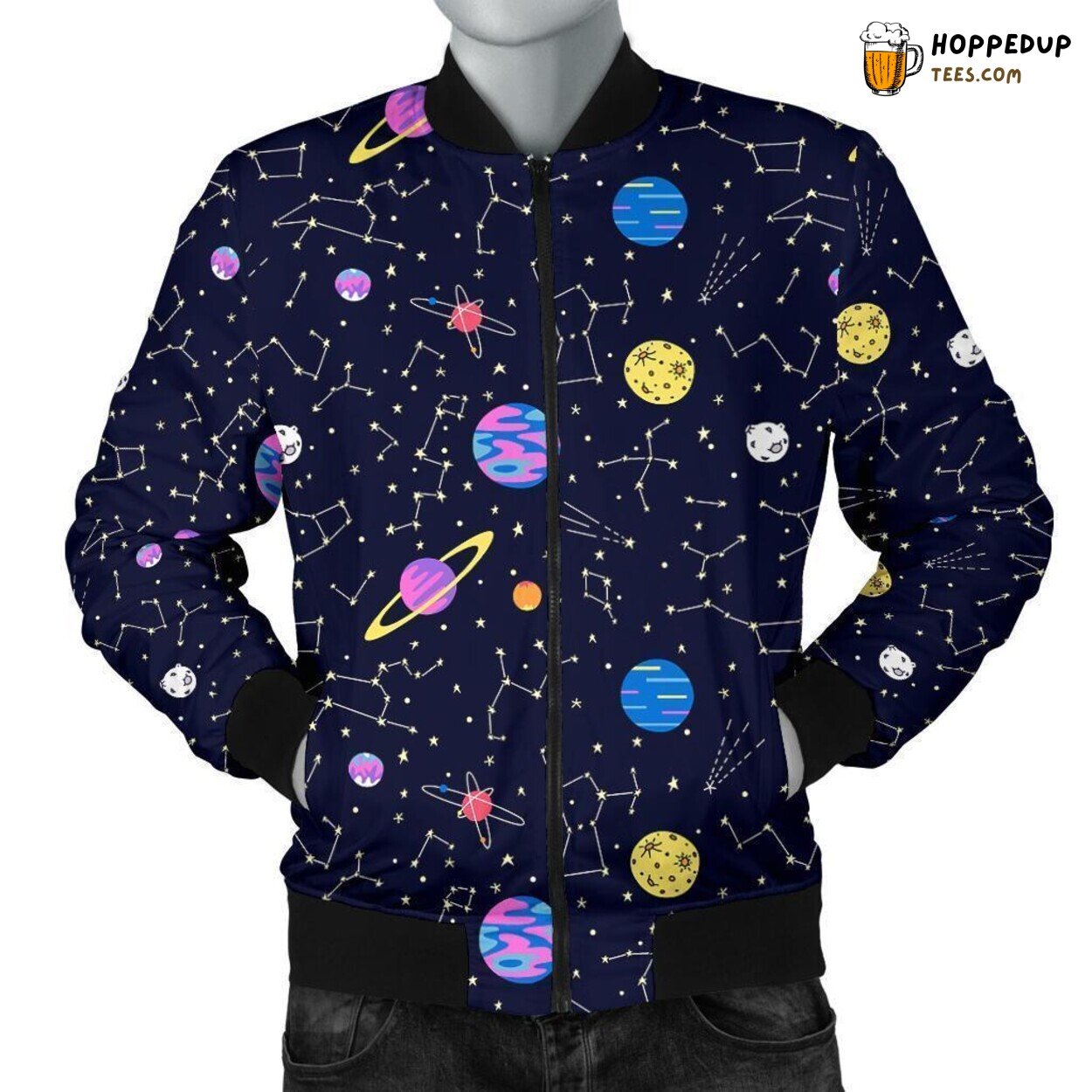 Constellation Among Planets Men’s Bomber Jacket Unique Pattern Design Art