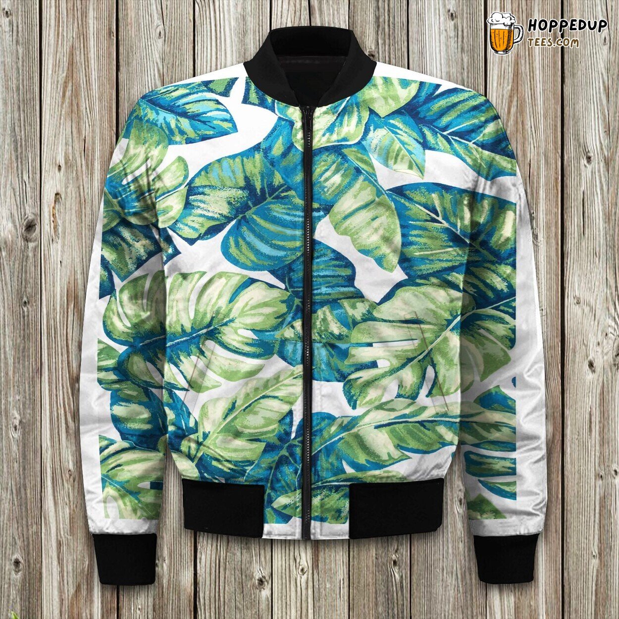 Contemporary Tropical Tree Leaf Bloom Bomber Jacket