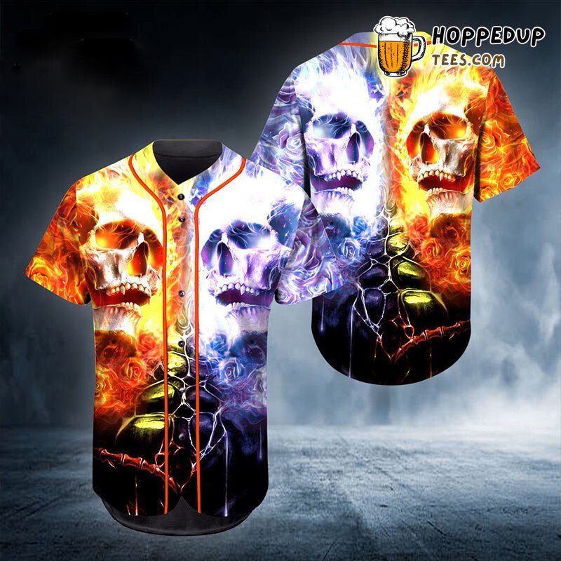 Contrast Fire Ice Skull 3D Printed Baseball Jersey Shirt Fierce