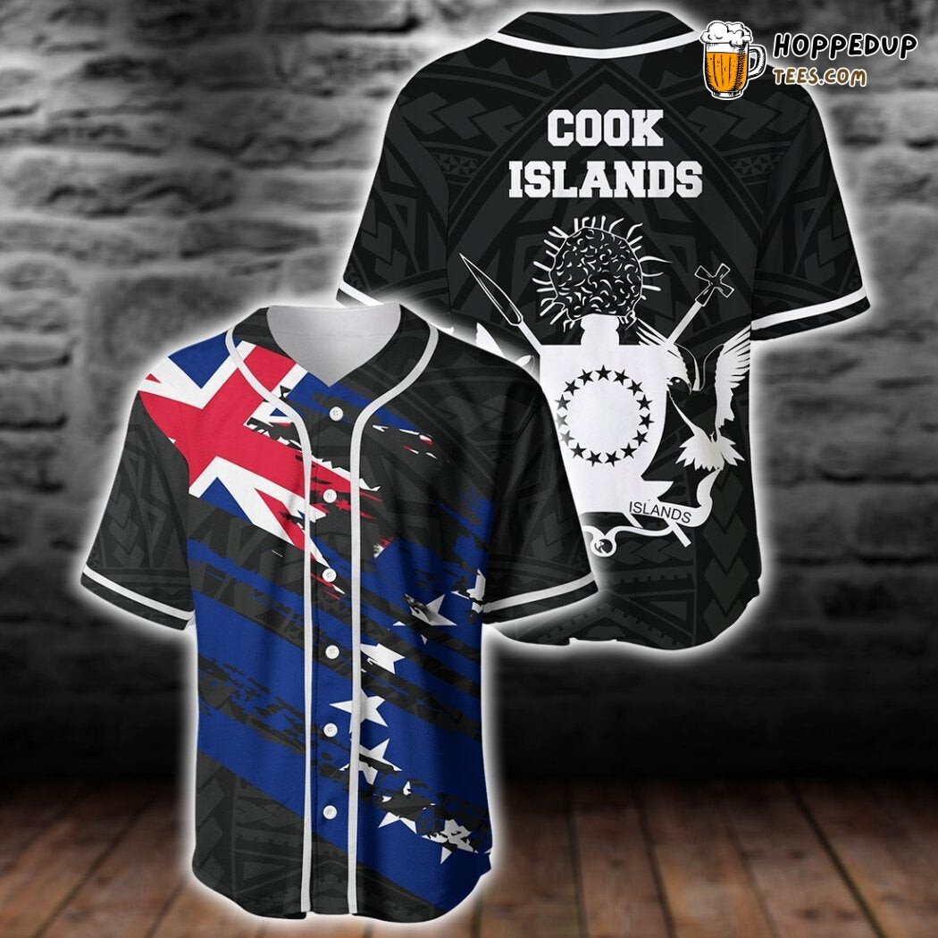 Cook Island Flag Coast Of Arm Baseball Tee Jersey Shirt Printed 3D