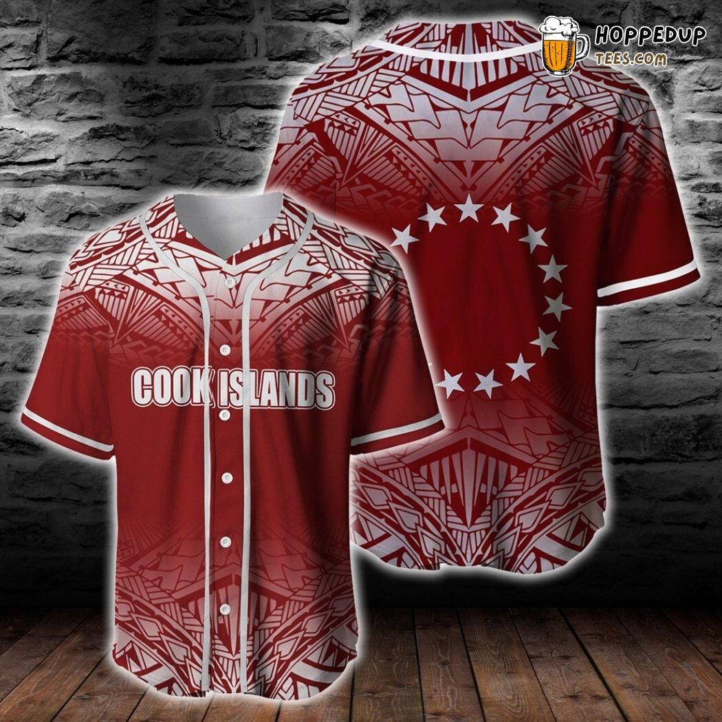 Cook Islands Fog Red Baseball Tee Jersey Shirts 3D Cook Islands Fog Red Baseball Tee Jersey Shirts 3D
