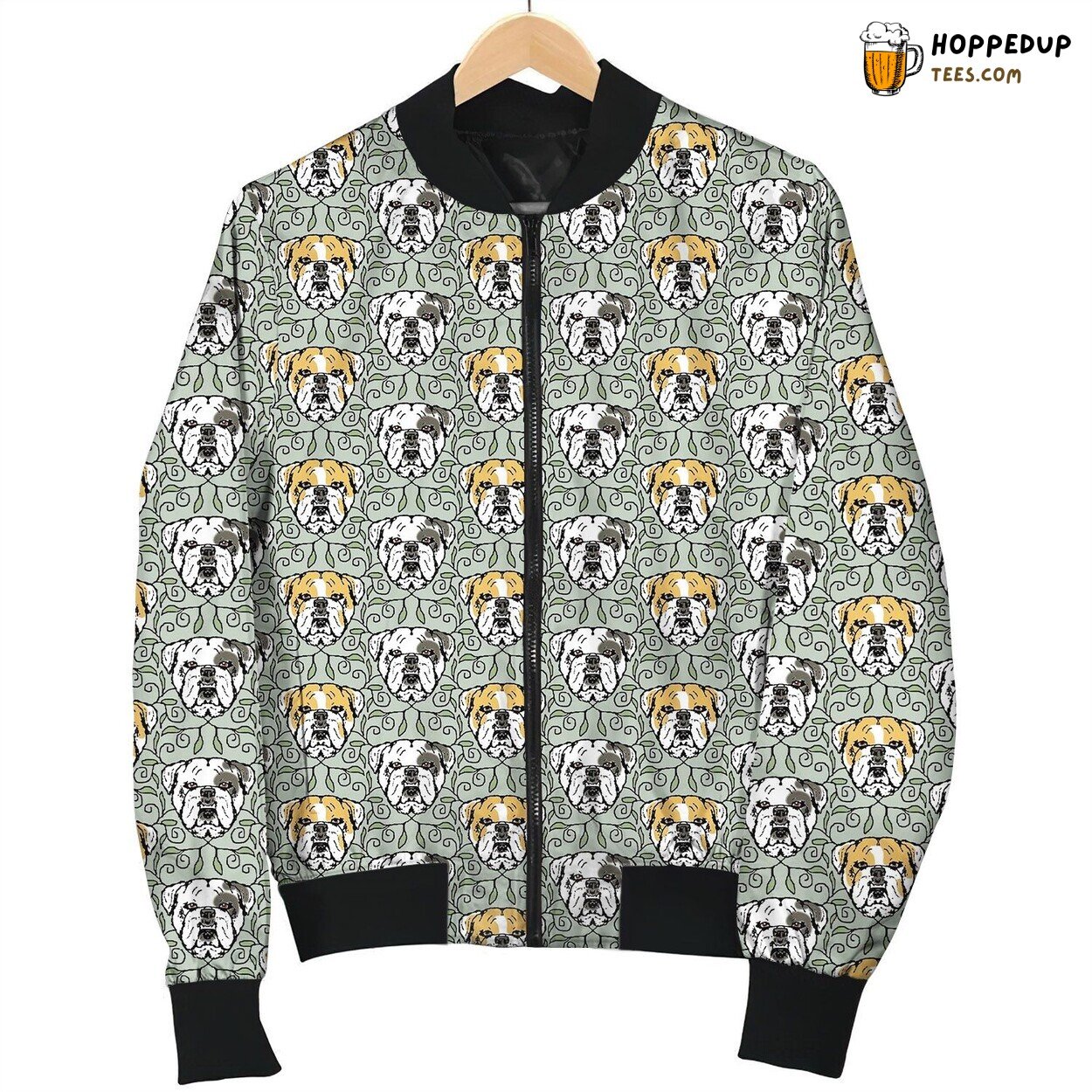 Cool Drawing Bull Dog Face On Scroll Background Sketch Bomber Jacket
