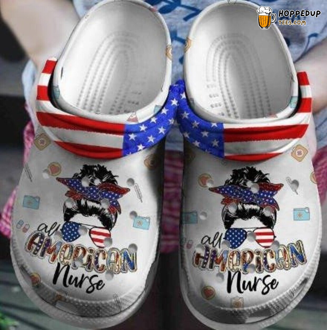 Cool Girl Glasses American Nurse Theme 4th July Shoe Gift Unique