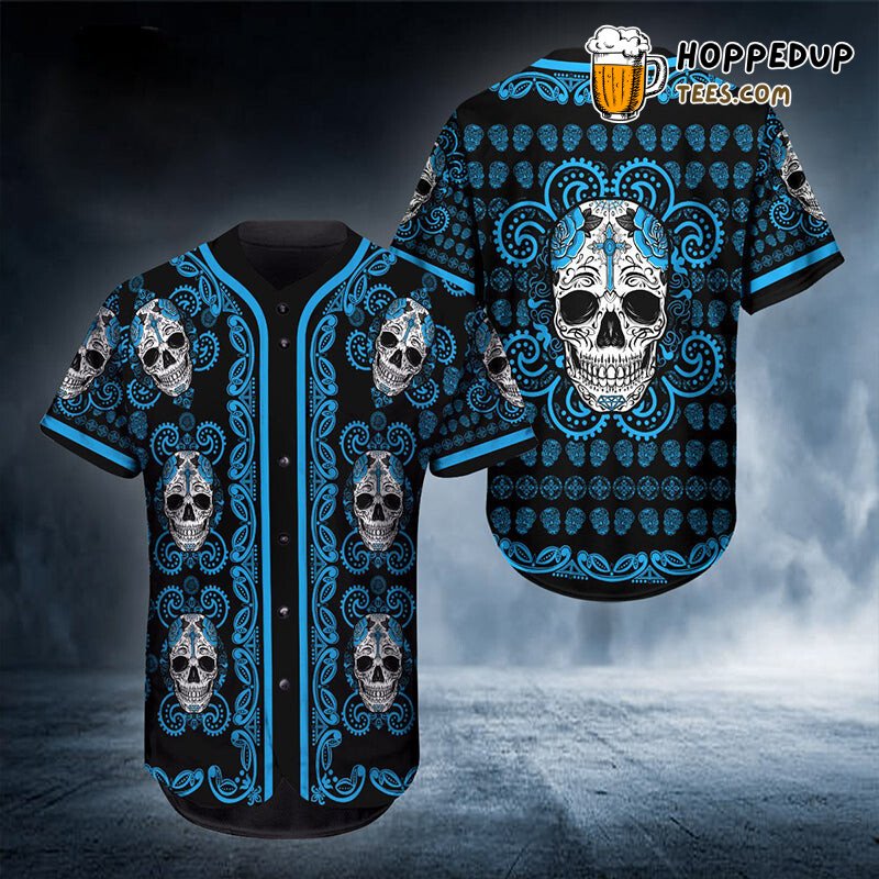 Cool Skull Head Blue Graphic 3D Printed Baseball Jersey Shirt