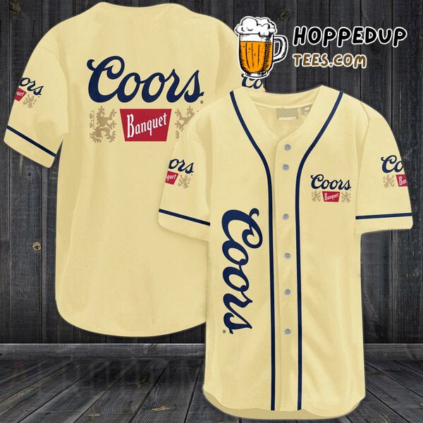 Coors Banquet Inspired Beige Baseball Jersey Unique Beer Distinctive Design