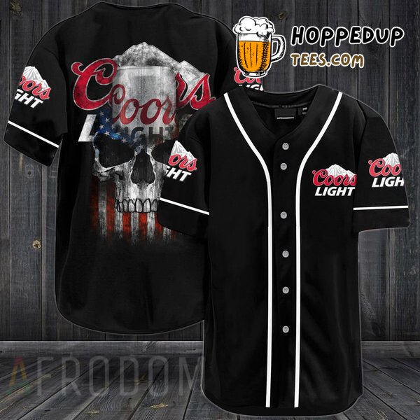 Coors Light US Flag Themed Baseball Jersey Black Skull Distinctive Look