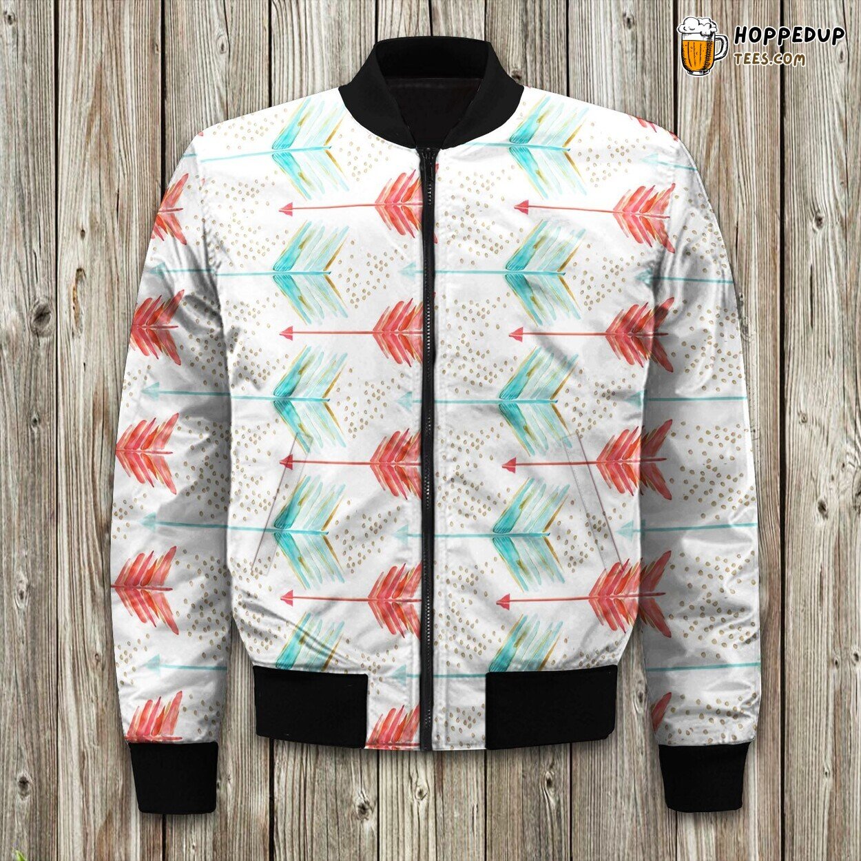 Coral And Teal Arrows Bomber Jacket