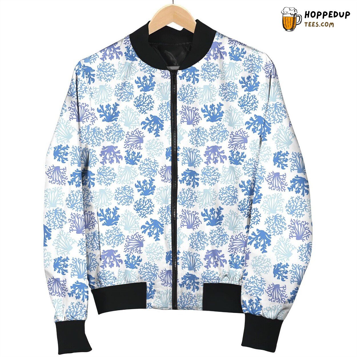 Coral Blue Pattern Bomber Jacket