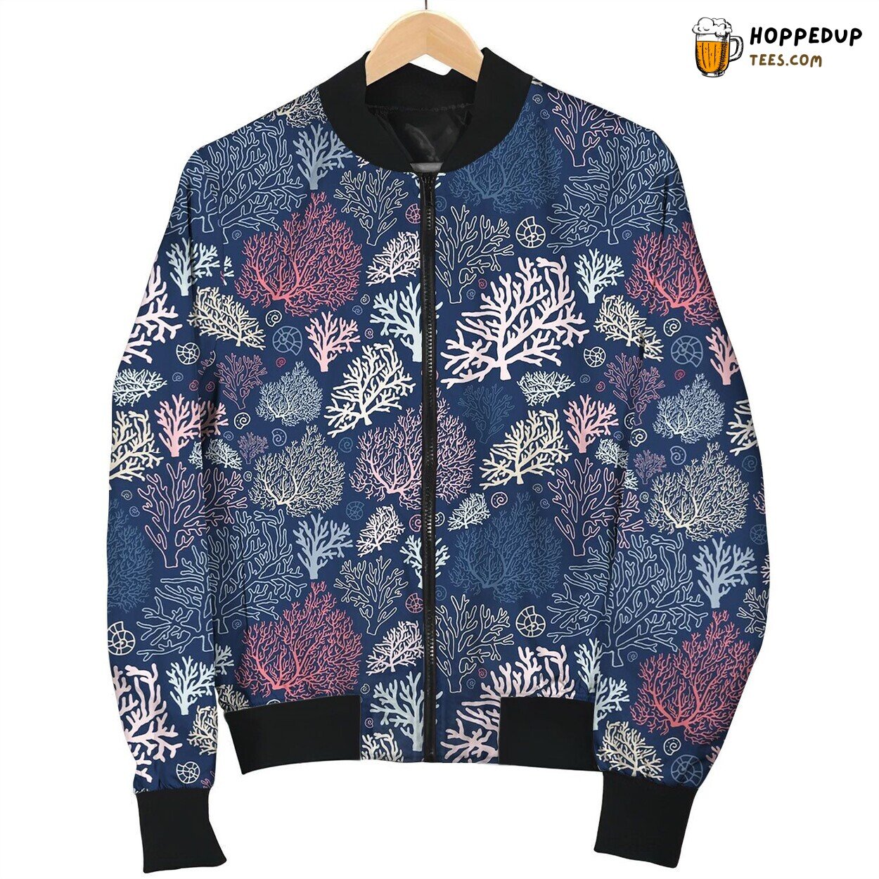 Coral Navy Seamless Pattern Bomber Jacket