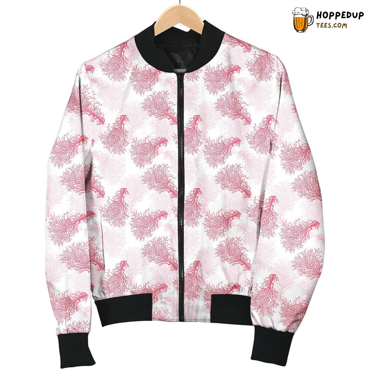 Coral Pink Pattern Bomber Jacket
