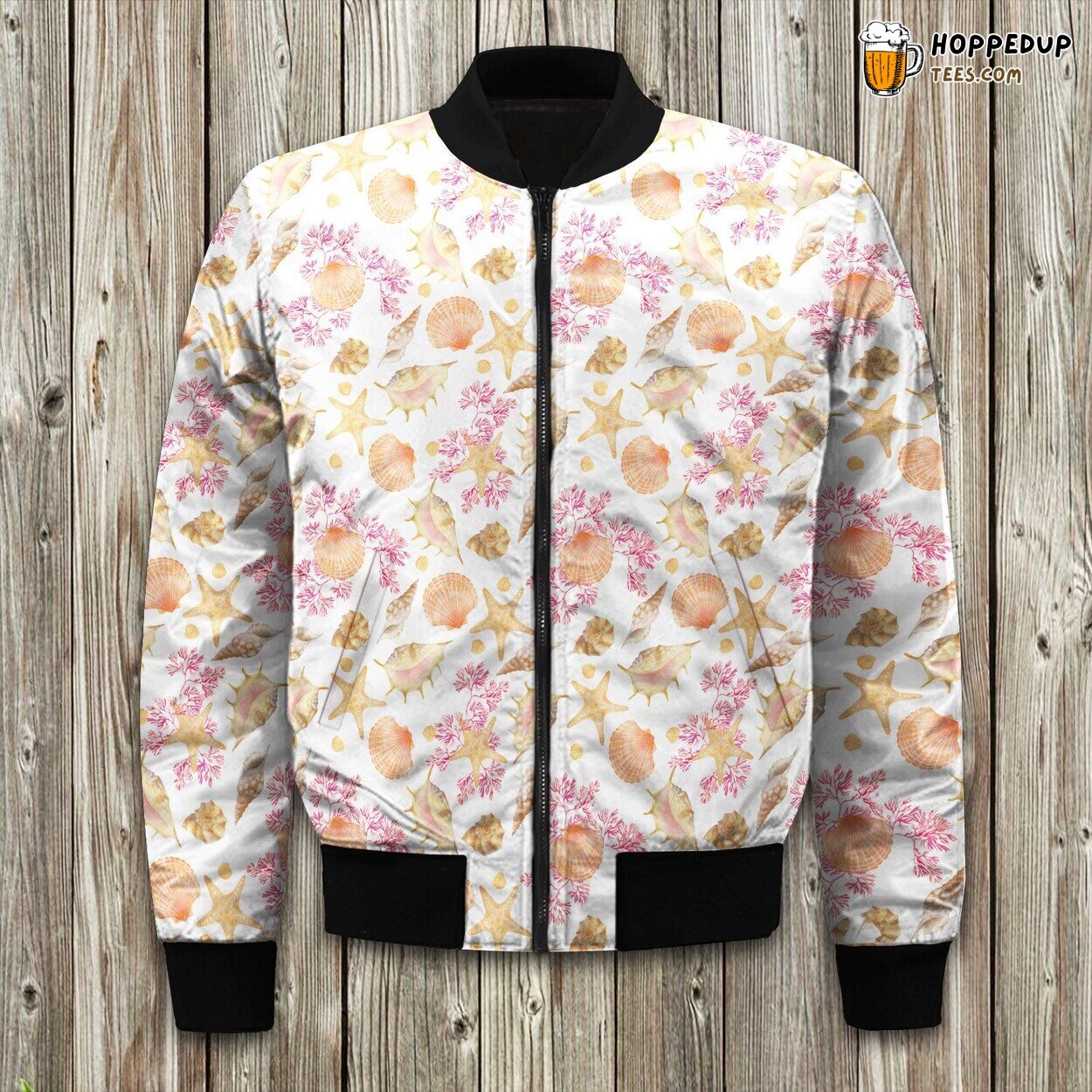 Coral Seashell Beach Bomber Jacket