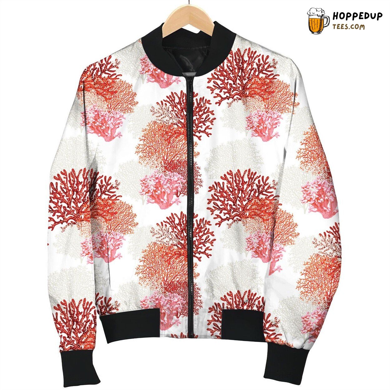 Coral Simple Pattern Bomber Jacket