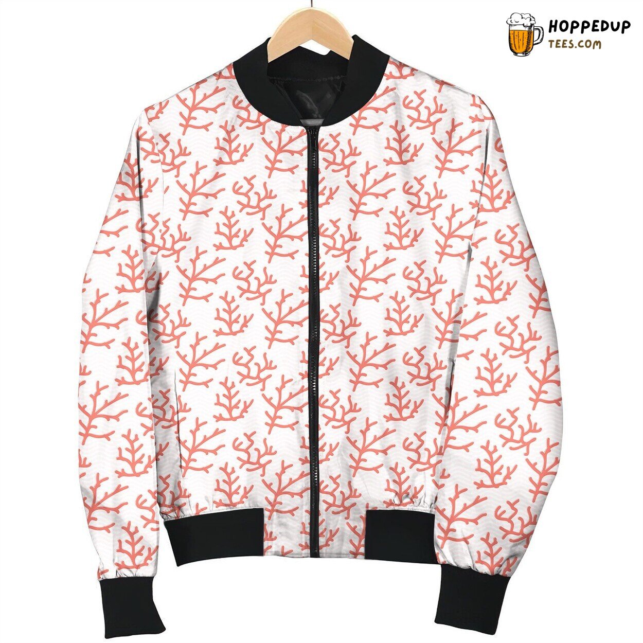 Coral White Background Bomber Jacket