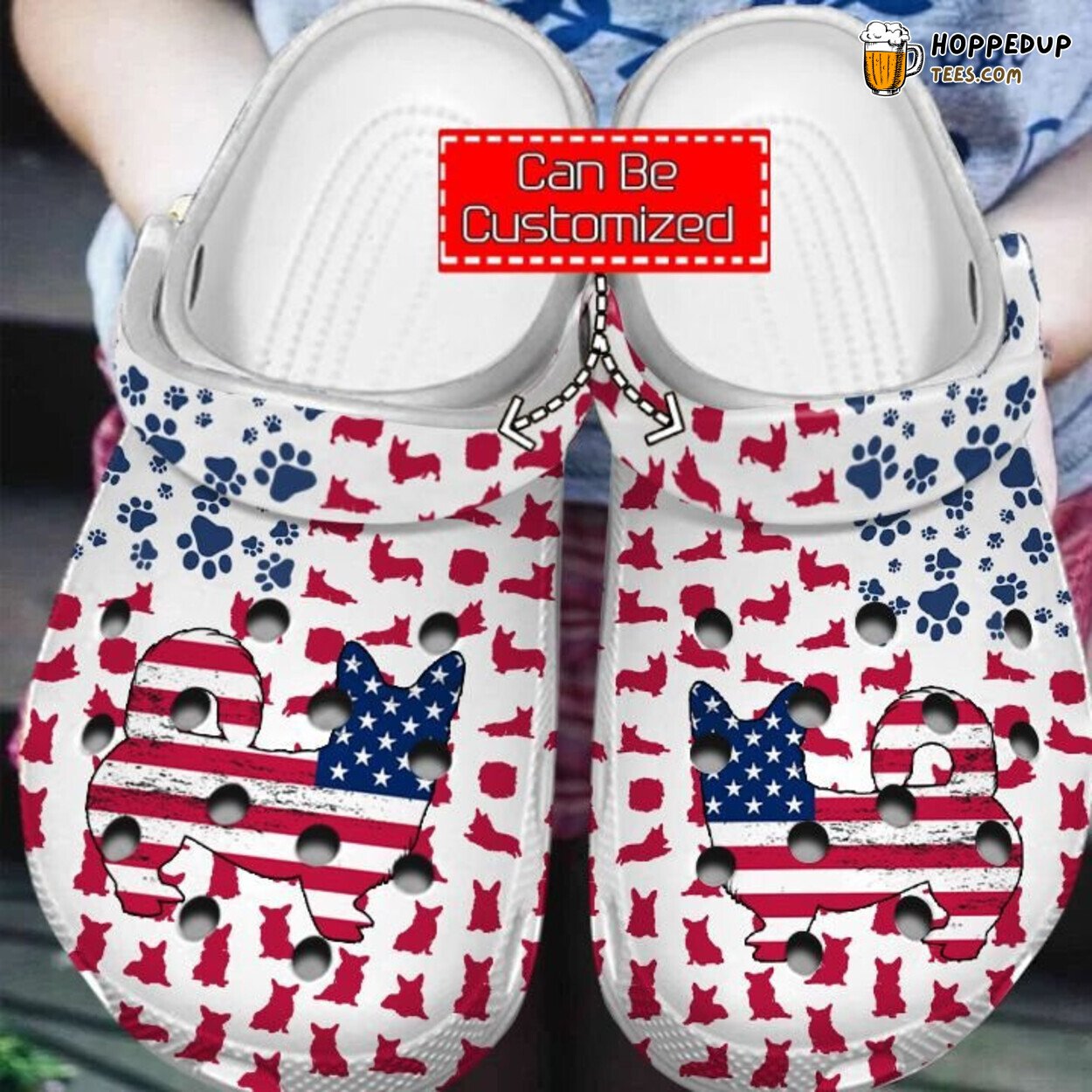 Corgi American Flag Theme Animal Print Clogs Patriotic Design Shoes