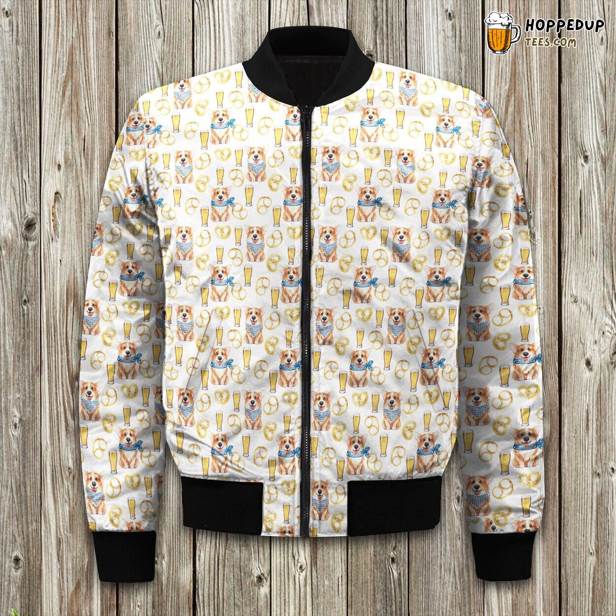 Corgi And Beer Themed Bomber Jacket Winter Fun Melds Canine Brewery Elegance