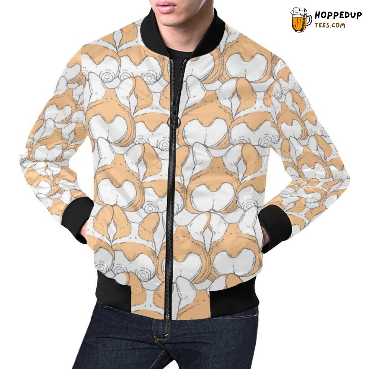 Corgi Butt Distinctive Pattern Print Men’s Bomber Jacket Design Corgi Butt Distinctive Pattern Print Men’s Bomber Jacket Design