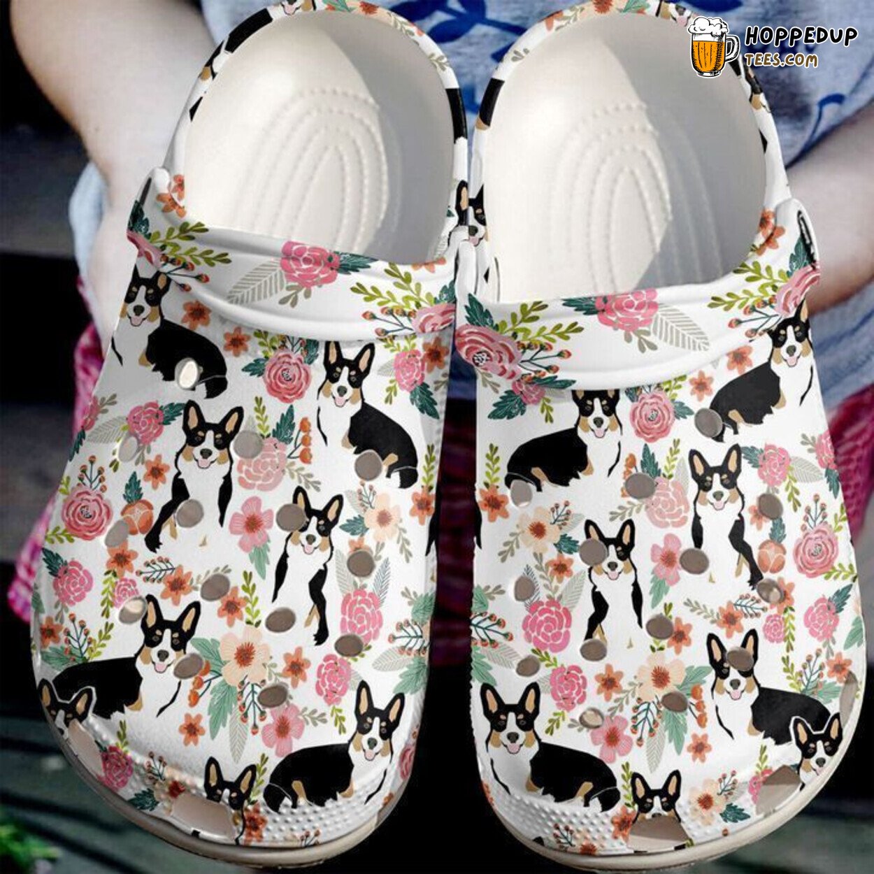 Corgi Floral Pattern Classic Comfortable Stylish Unique Clogs Shoes
