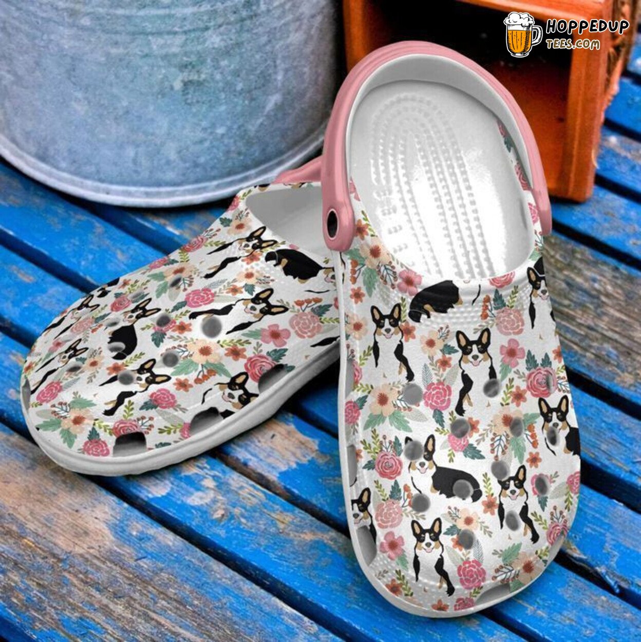 Corgi Floral Theme Classic Comfortable Stylish Unique Clogs Shoes