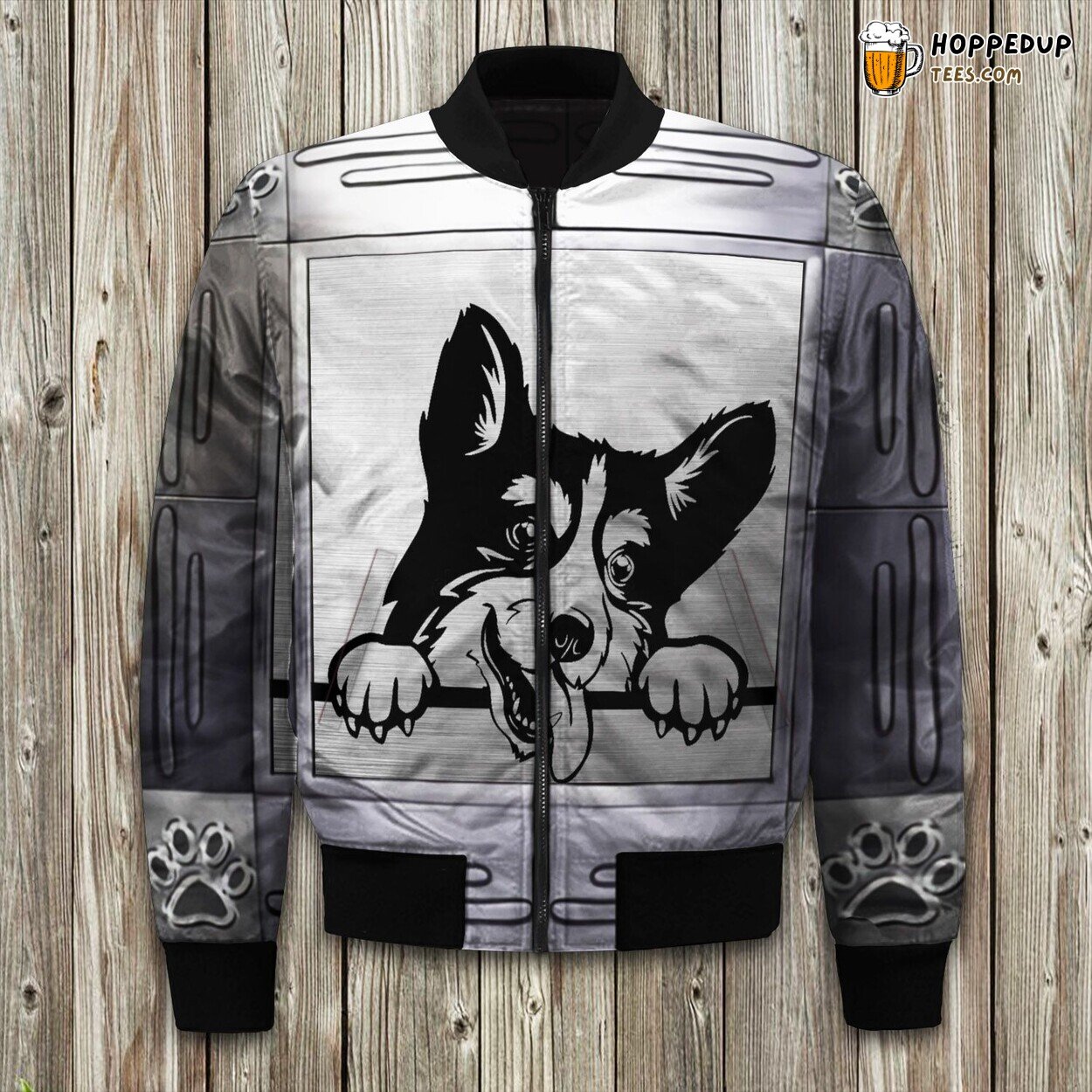 Corgi Metal Artwork Winter Bomber Jacket Modern Canine Aesthetic