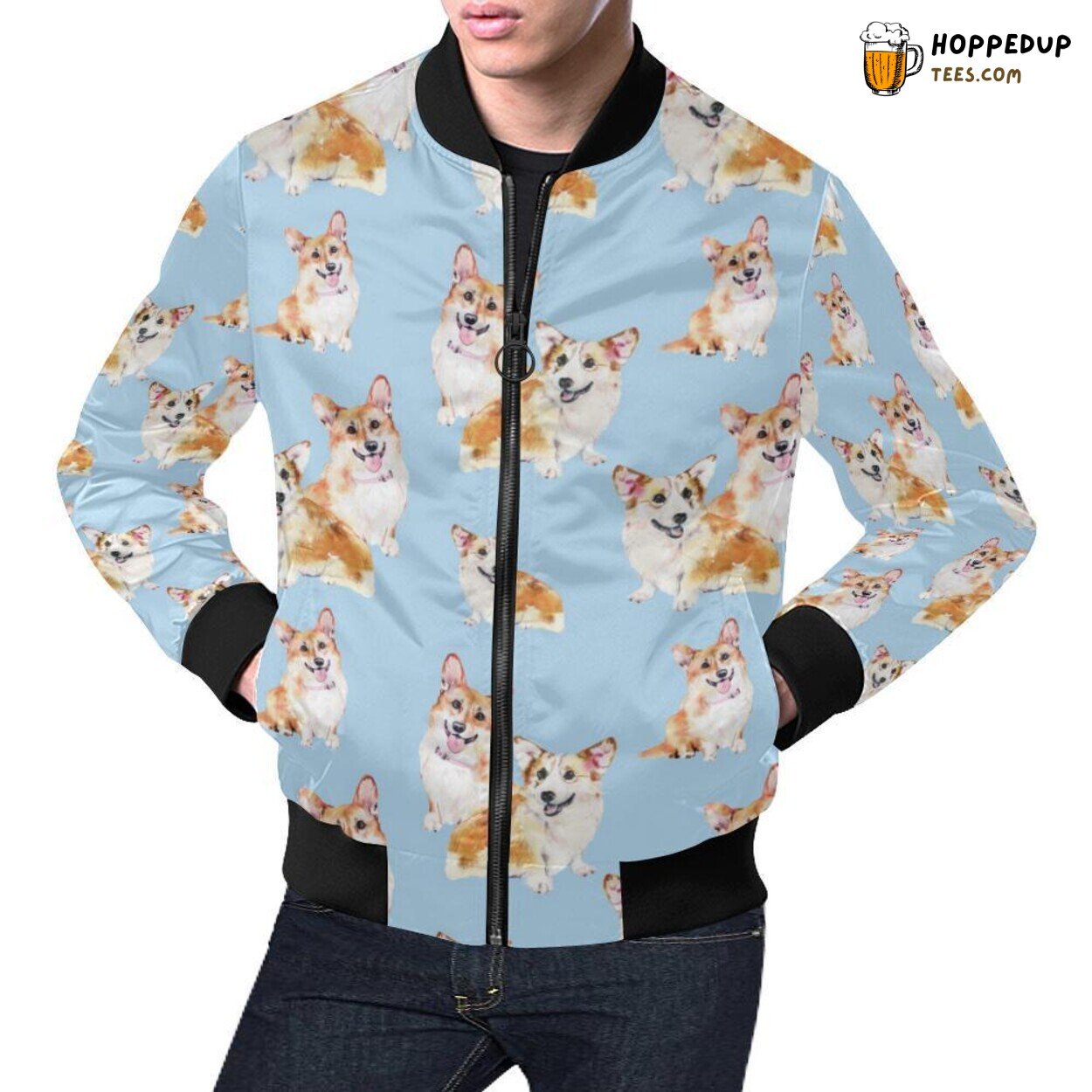 Corgi Portrait in Pastel Pattern Print Men’s Bomber Jacket Unique Look Corgi Portrait in Pastel Pattern Print Men’s Bomber Jacket Unique Look