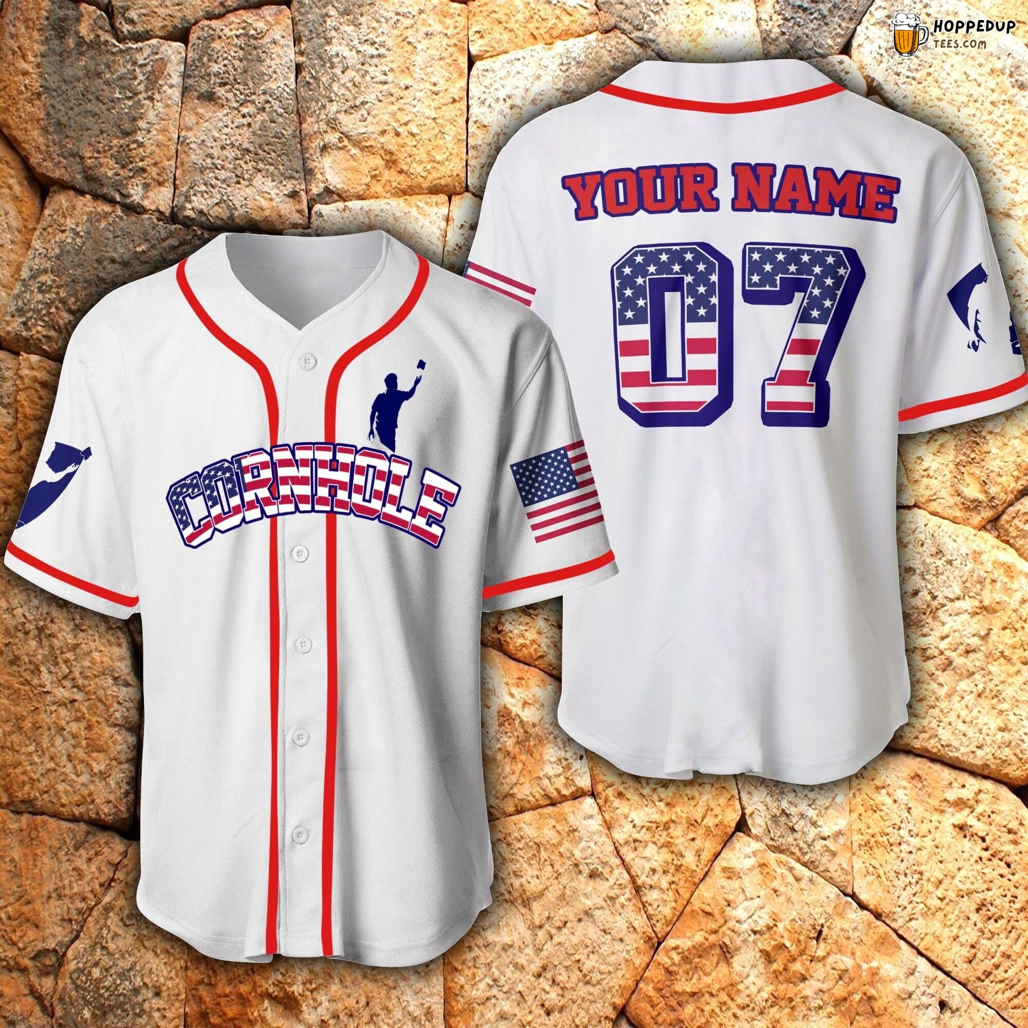 Cornhole White Flag Themed Baseball Jersey Personalized Numbered Unique
