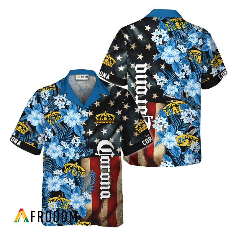 Corona Extra American Flag Tropical Flower Hawaiian Shirt HU