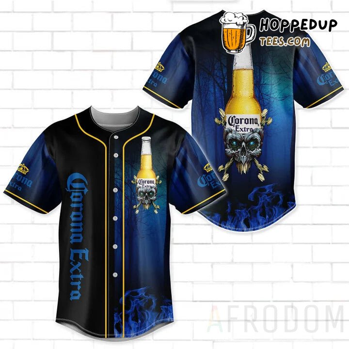 Corona Extra Motif Skull Baseball Jersey Emblematic Unique Look