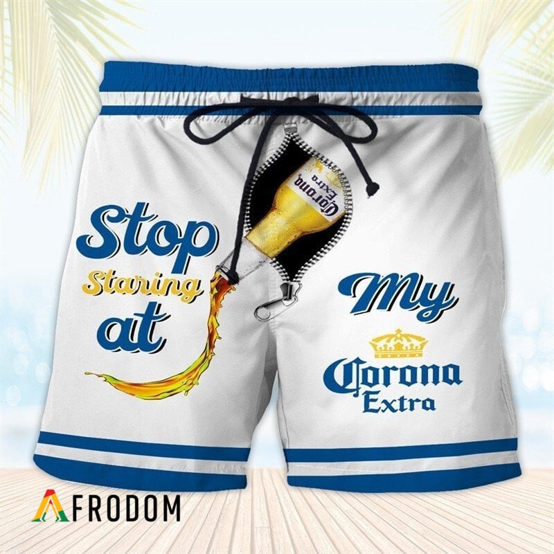 Corona Extra Shorts Showcasing Vibrant Hawaiian Pattern HU