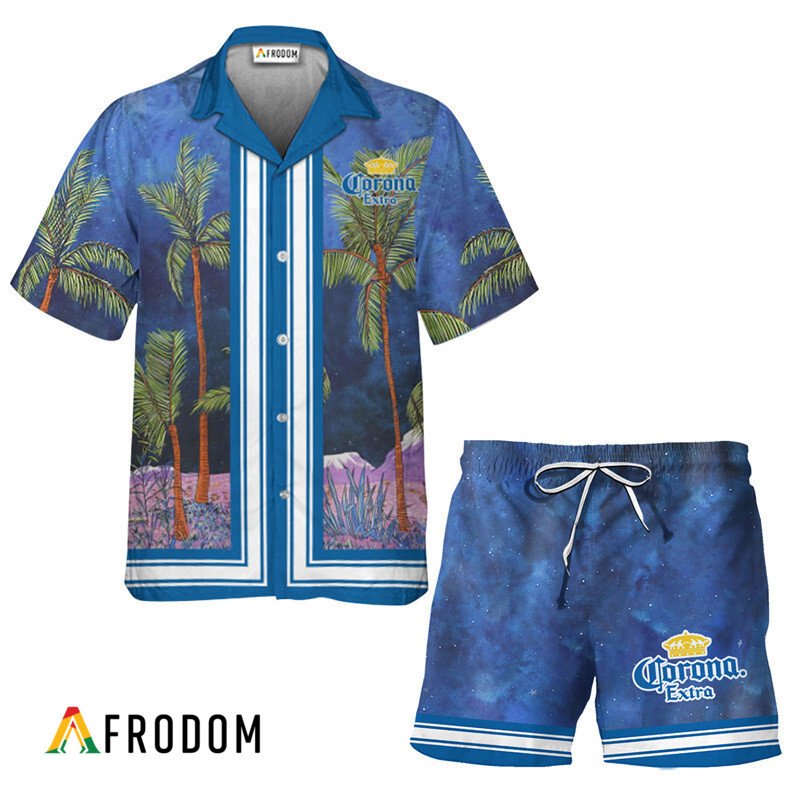 Corona Extra Star Print Bermuda Hawaiian Shirt & Shorts Set HU Corona Extra Star Print Bermuda Hawaiian Shirt & Shorts Set HU