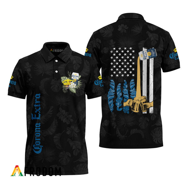 Corona Extra Us Flag Black Hawaiian Polo Shirt HU
