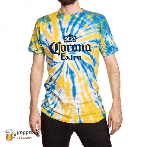 Corona Extra Yellow And Blue Tie Dye Medium Custom T Shirts