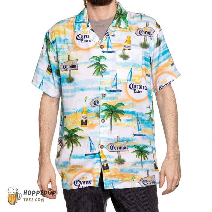 Corona Light Beer Palm Tree Hawaiian Shirt