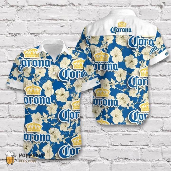 Corona Light Beer White Blue Hawaiian Shirt