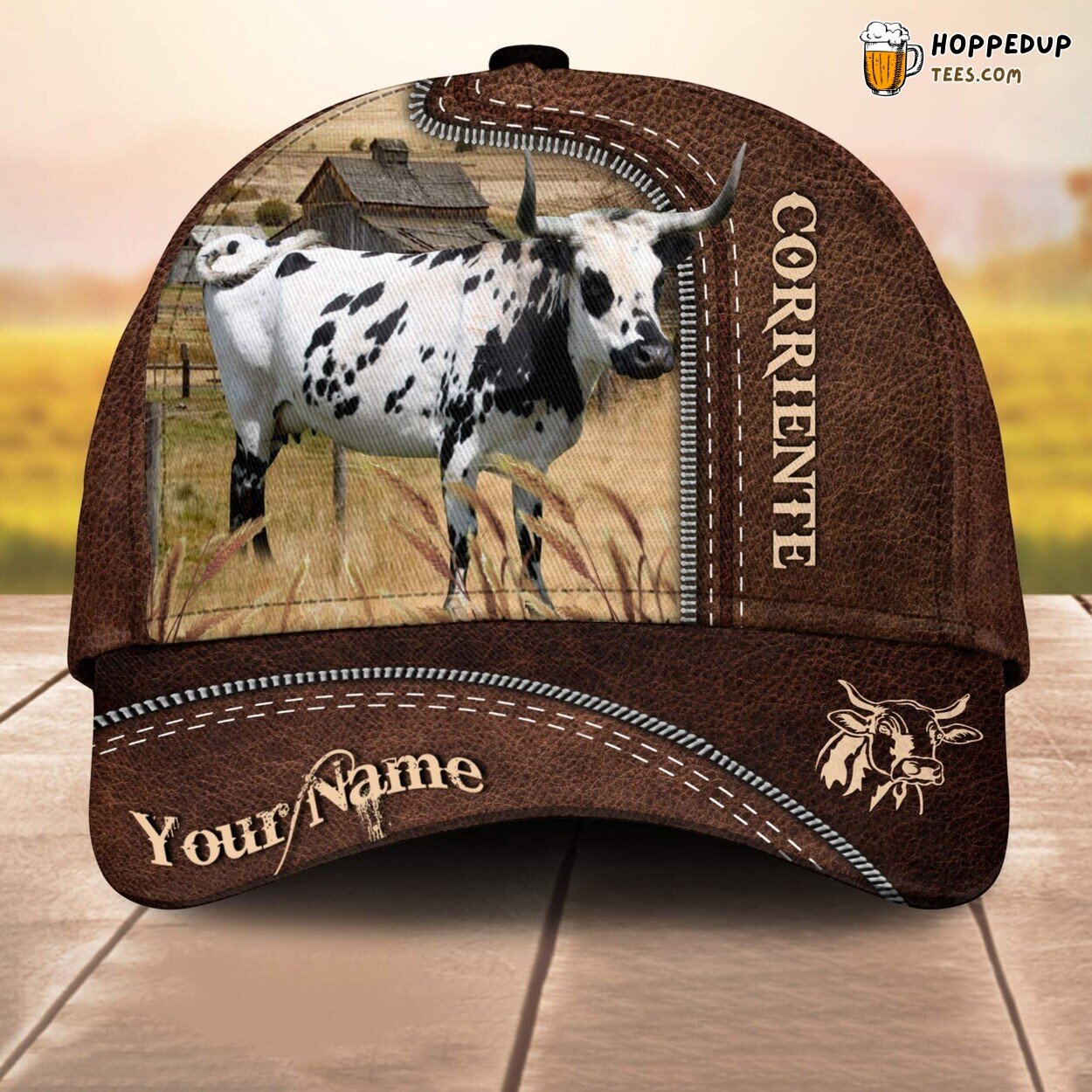 Corriente 3D Leather Pattern Custom Cap Baseball Farm Animal Lover Gift