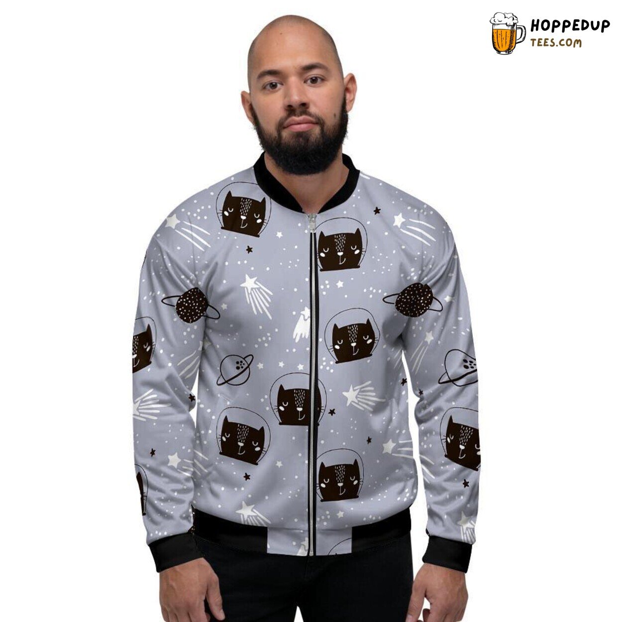 Cosmic Feline Adventures Cute Astronaut Cat Art Men’s Bomber Jacket Space Quest