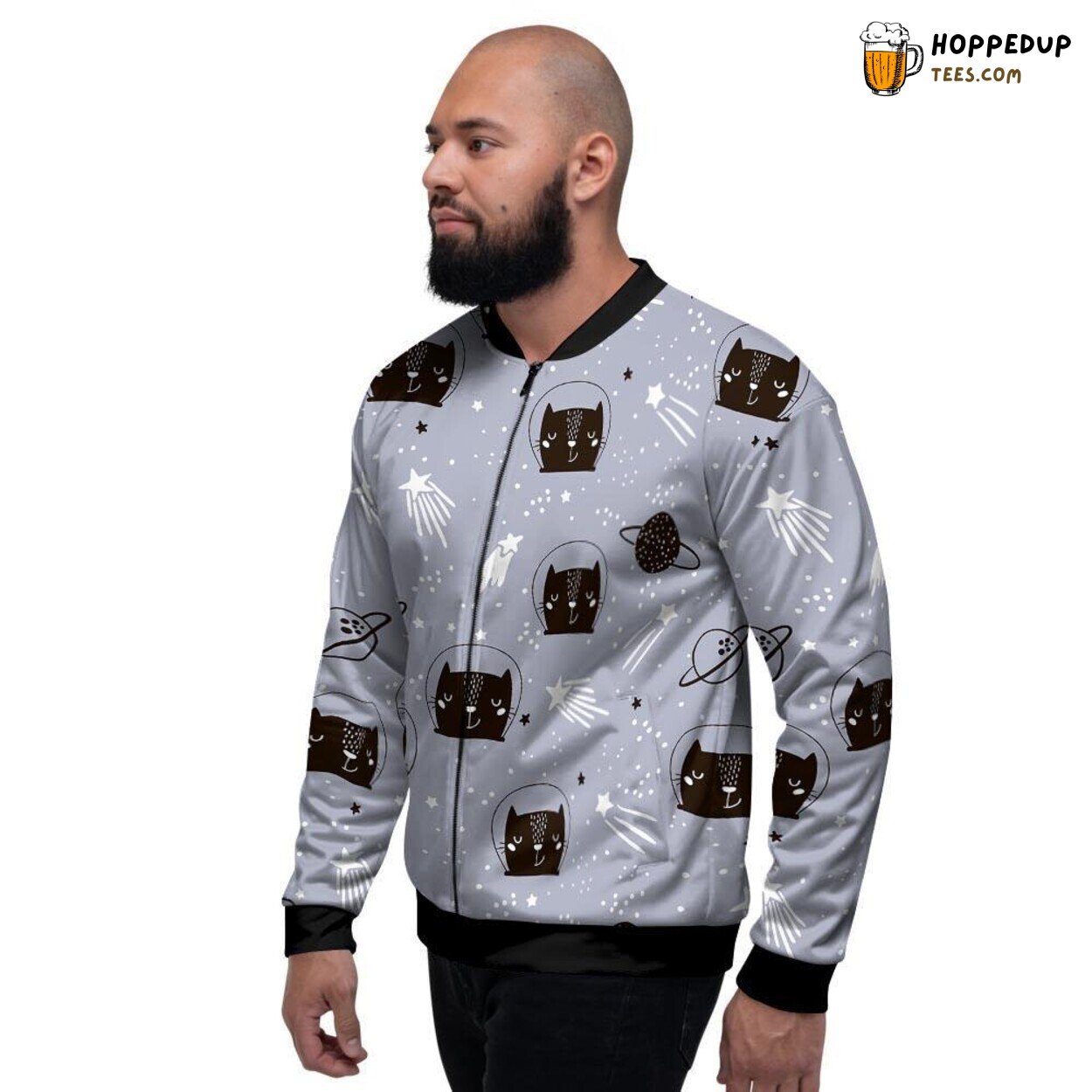 Cosmic Feline Adventures Cute Astronaut Cat Art Men’s Bomber Jacket Space Quest