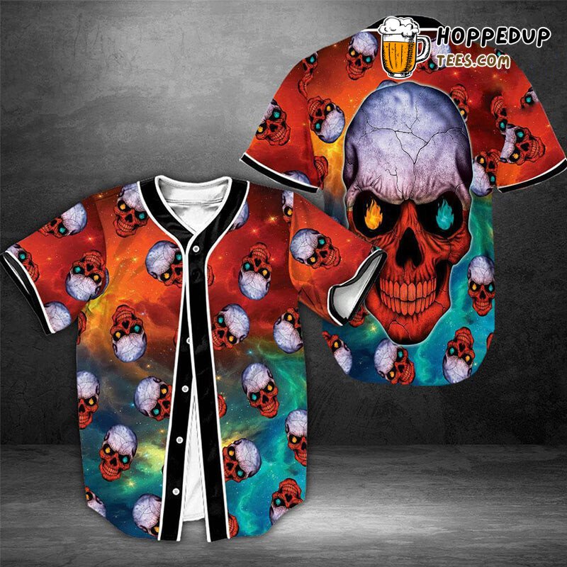 Cosmic Skull Fire Galaxy 3D Printed Baseball Jersey Shirt Space