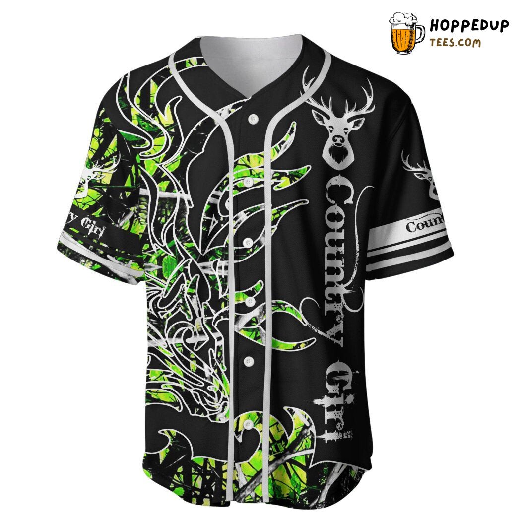 Country Girl Hunting Deer Green Baseball Tee Jersey Shirts 3D