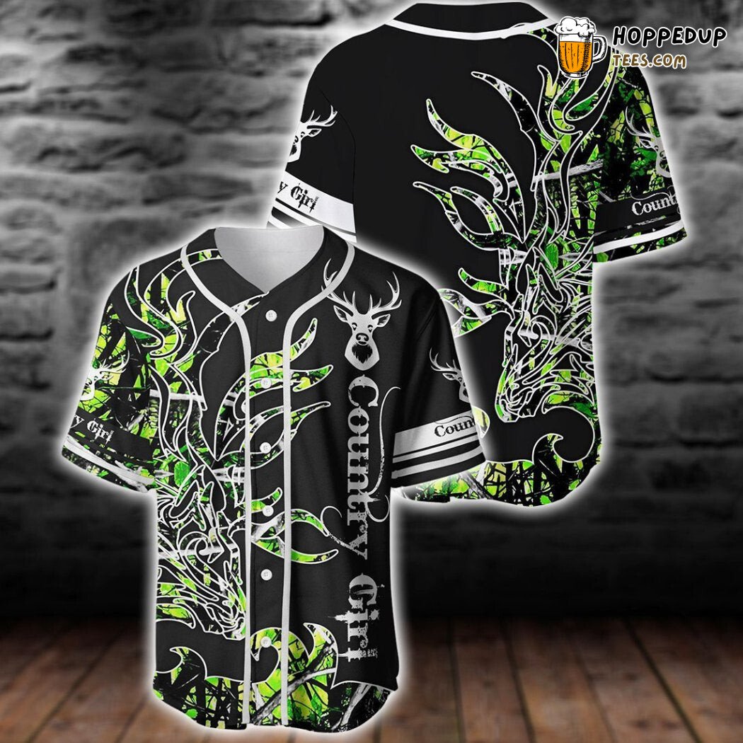 Country Girl Hunting Deer Green Baseball Tee Jersey Shirts 3D