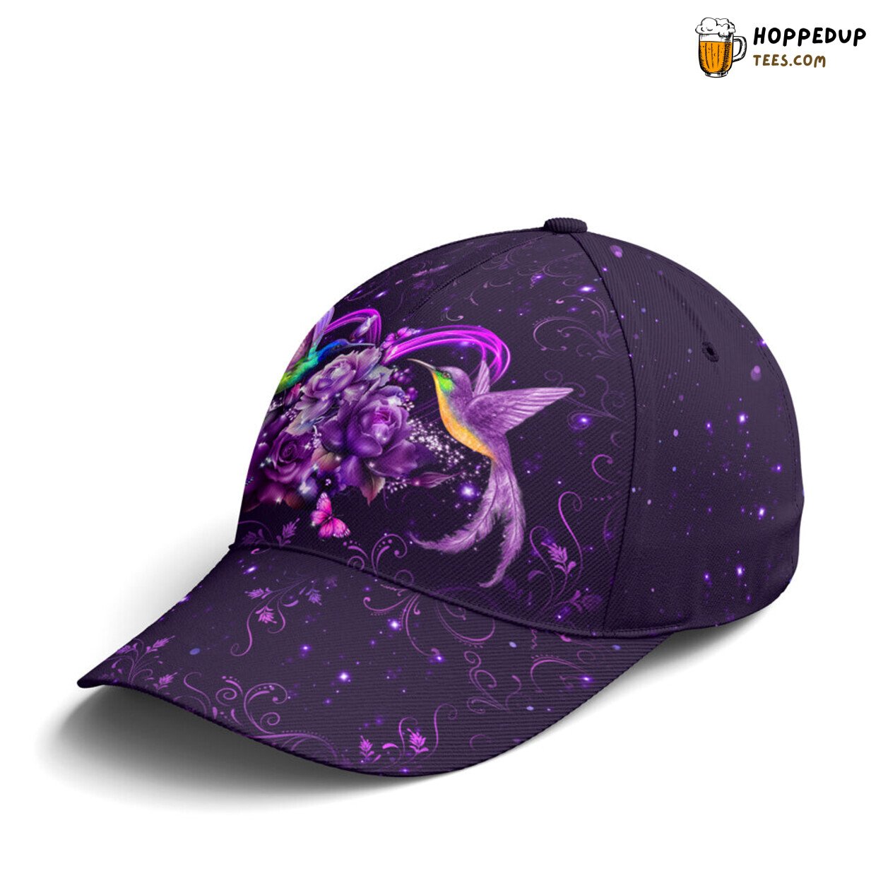 Couple Hummingbird Purple Floral Unique Statement Design Cap
