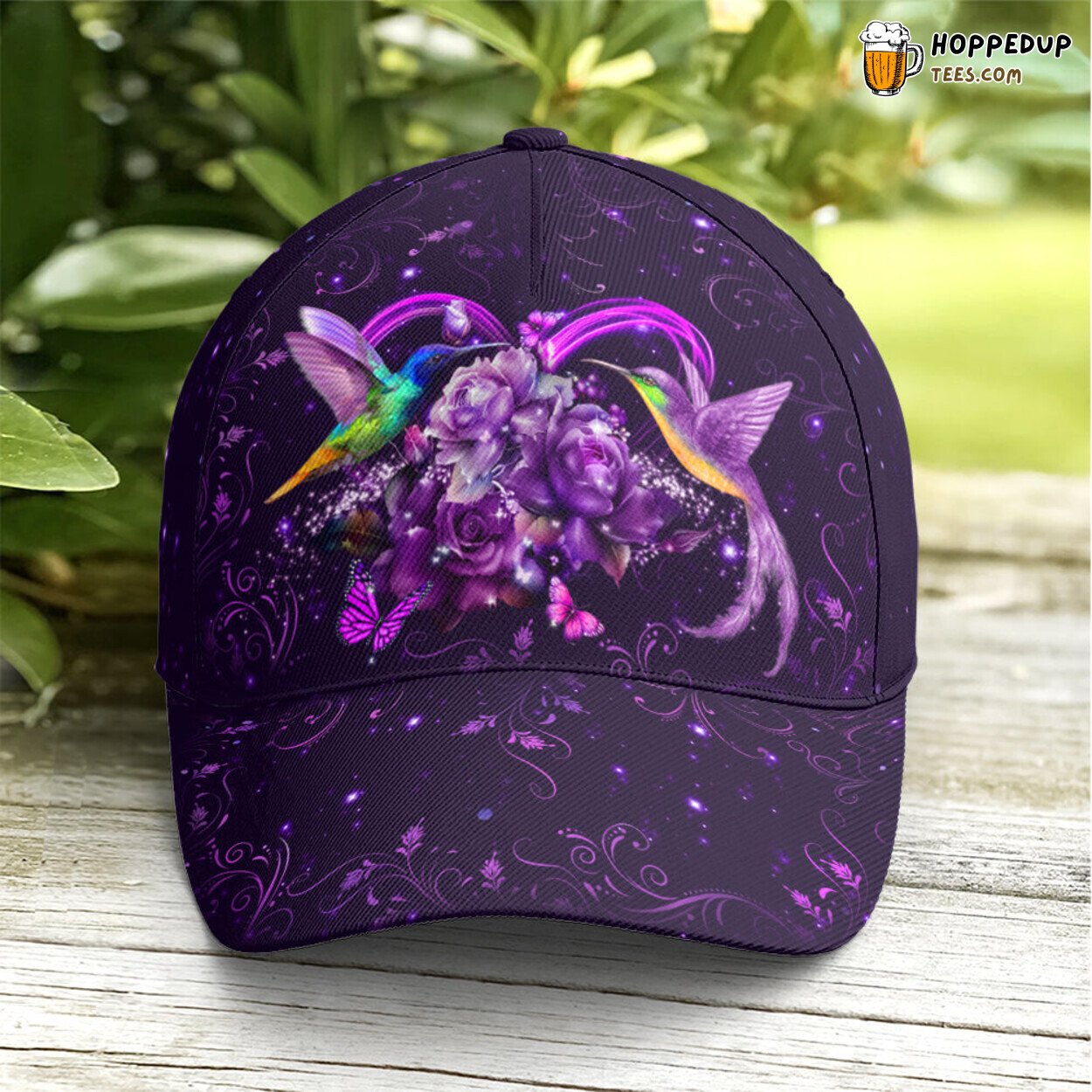 Couple Hummingbird Purple Floral Unique Statement Design Cap