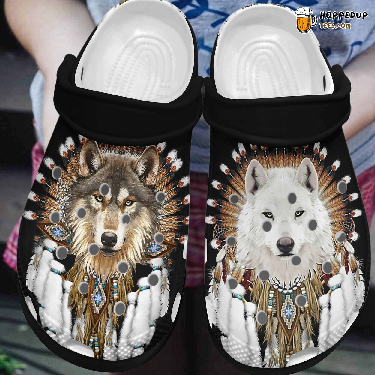 Couple Native Wolves Brown White Birthday Gift Comfortable Clogs