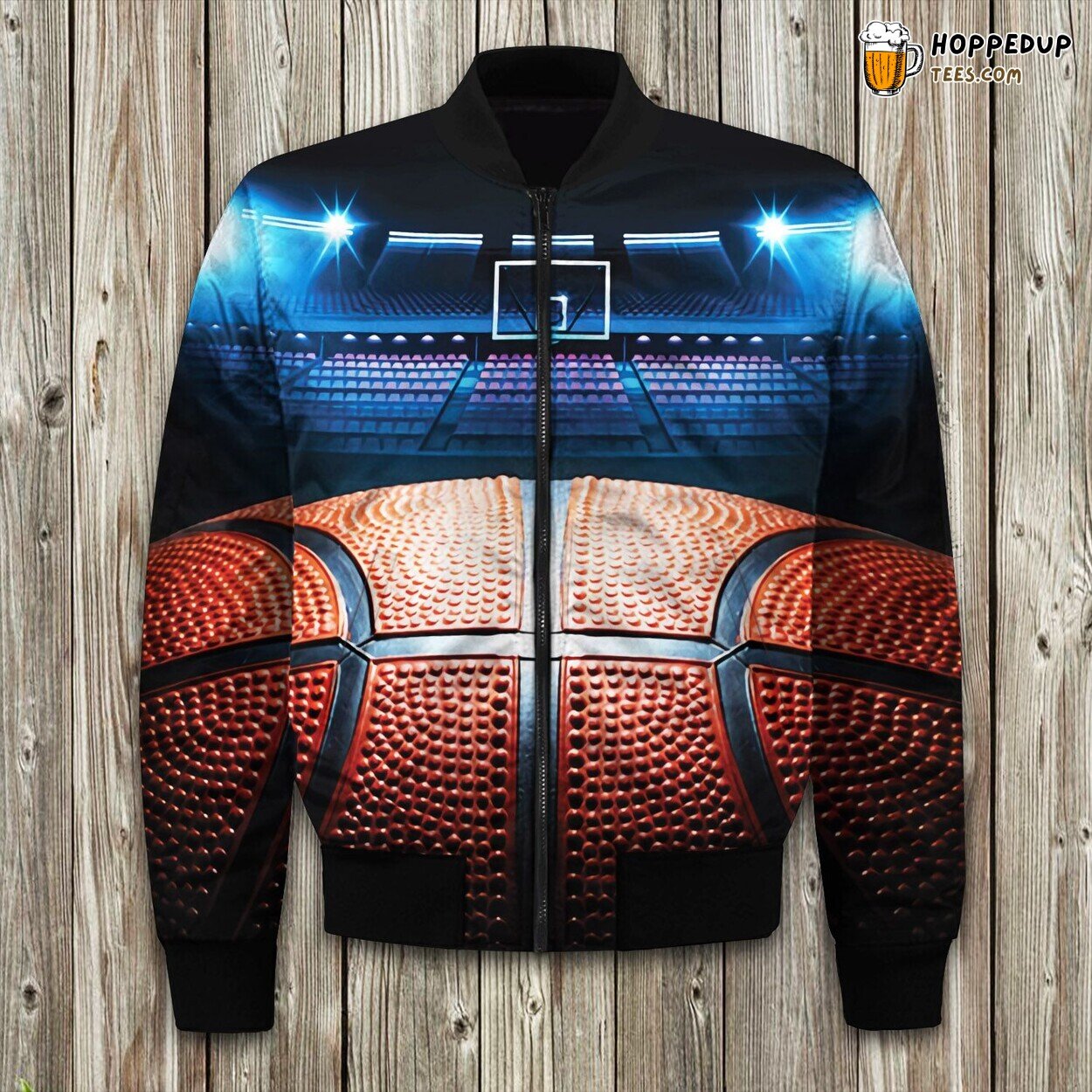 Court Elegance Basketball Print Winter Bomber Jacket Sports Enthusiast Style